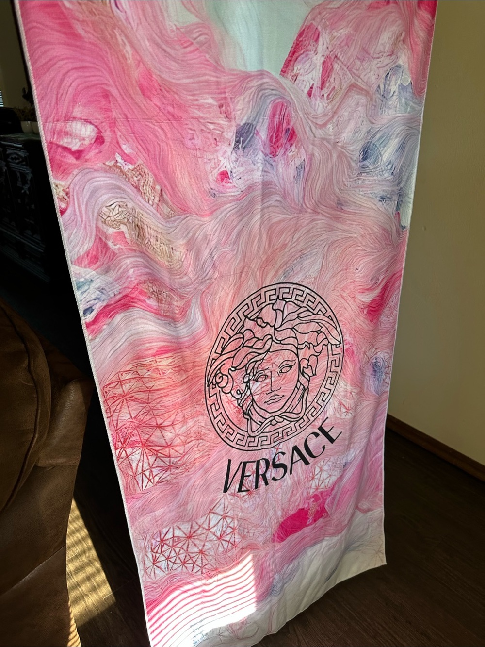 Versace Pink Marble Medusa Beach Towel